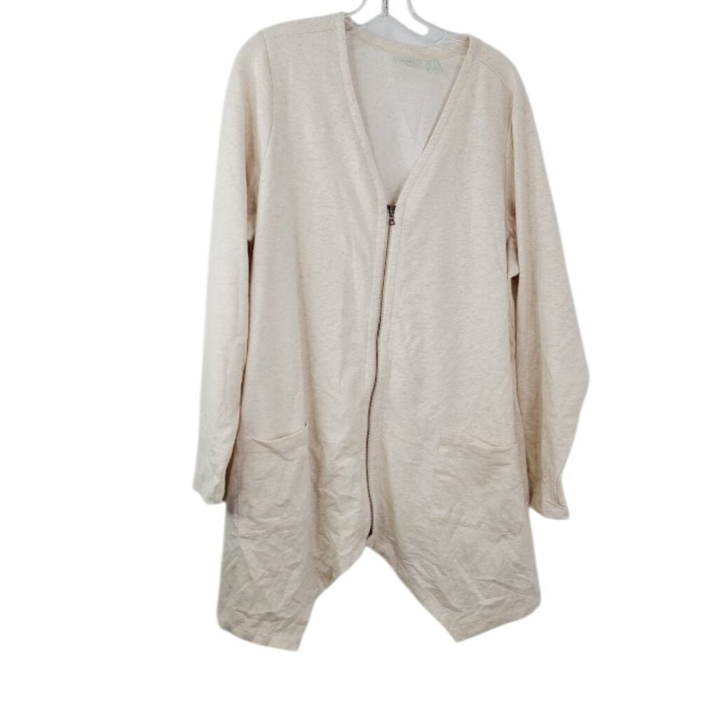 Logo Lounge Women's Beige‎ Long Sleeve Flare Full Zip Cardigan Size 1X